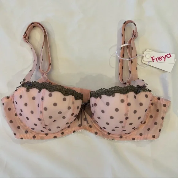 NEW NWT Freya Patsy Polka Dot Underwire Lined Half Cup Bra Ballet Pink Size 30D - Picture 2 of 14
